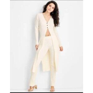 Future Collective Women's XS Cream Long Sleeve Ribbed Duster Cardigan